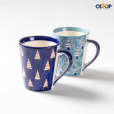 Christmas Ceramic Coffee Mug - Set of 2 (Grey and Navy Blue) - Eyaas